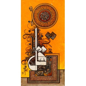 Bin Qalander, 4 Qulls, 18 x 36 Inch, Oil on Canvas, Calligraphy Painting, AC-BIQ-086